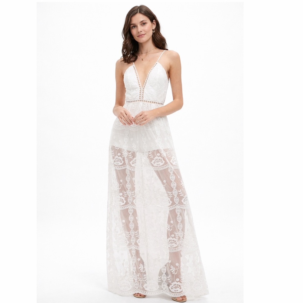 Love Tree White Lace Maxi Romper Dress‎ S Boho Beach